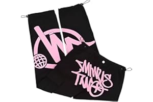 Lyoveu Minus Two Carga,Pantalones Minus Dos Pantalones Rectos Street Pocket De Cintura Alta Impreso Hip Hop