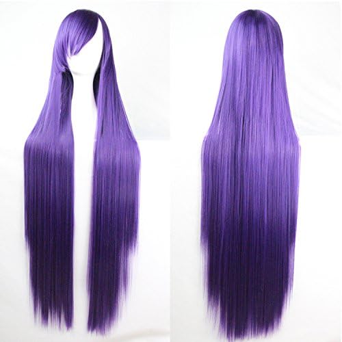 Womens Ladies Girls 100cm Purple Color Long Straight Wigs High Quality Hair Carve Cosplay Costume Anime Party Bangs Full Sexy Wigs
