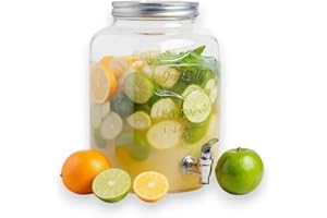 PZL CONCEPT Distributeur Boisson avec Robinet 4 L - Fontaine à Eau et Cocktail - Bol à Punch - Jarre en Verre pour Limonades - Bonbonne - Bocal pour Sublimez vos Fêtes et Anniversaires