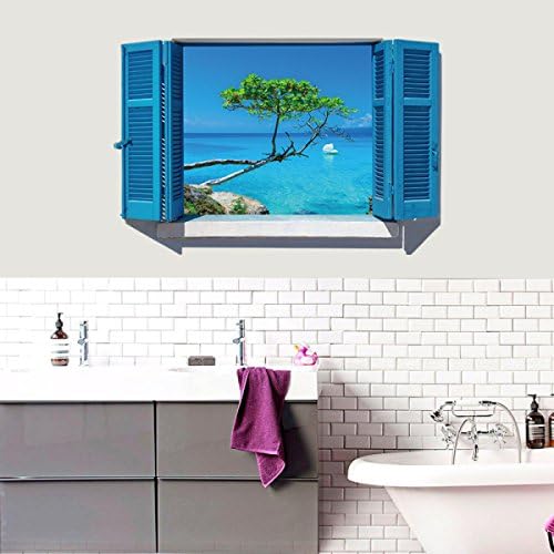 3D Beach Sea View Fake Windows Bedroom Living Room Background Decoration Wall Stickers
