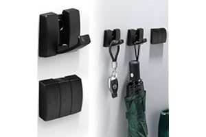 KLYNGTSK 2 sztuki składanych haczyków ściennych, składanych, wieszaków na ubrania, niewidoczne na ścianie, czarne, składane, aluminiowe, do kuchni, łazienki, biura, 2 sztuki