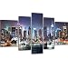 Produktbild New York Skyline bei Nacht Kunstdruck XXL - Riesen Wand Bilder von Manhattan 170x100cm; 5 teilige auf Canvas Leinwand fertig auf Keilrahmen