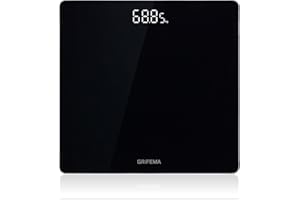 GRIFEMA GA2001-28 Báscula de Baño Digital - Pantalla LED, Vidrio Templado 5 mm, Hasta 180 kg (400 lb), Múltiples Unidades kg/lb/st, 28x28 cm, Negro