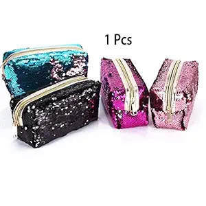 hold present girls womens,kids reversible bling bling sequins pencil pouch /best birthday return gift (1 pcs- any color)- Multi color