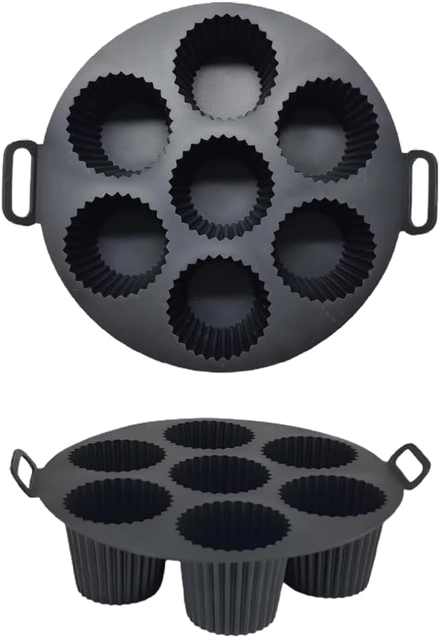 GüncelÇarşı Airfryer Silikon Kek Pişirme Kalıbı 7 Bölmeli, Silikon Cupcake Kek Pişirme Kabı Air Fryer Muffin Fırın Kalıbı (1 ADET SİYAH - 20 CM)