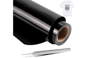 NCRGB Vinile Termoadesivo per Tessuti Nero 30.5×305 cm(12 inch×10 feet,Pinzette Incluse) Rotolo in Vinile Termico Nero per T-shirt,Altri Tessuti,Vinile Permanente Cricut Facile Da Tagliare