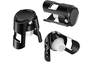 Ausyde korki do szampana, zatyczki do wina, do butelek, ze stali nierdzewnej, próżniowo uszczelnione korki do butelek wina, Prosecco, zatyczki do wina musującego (opakowanie 3 szt., czarne)