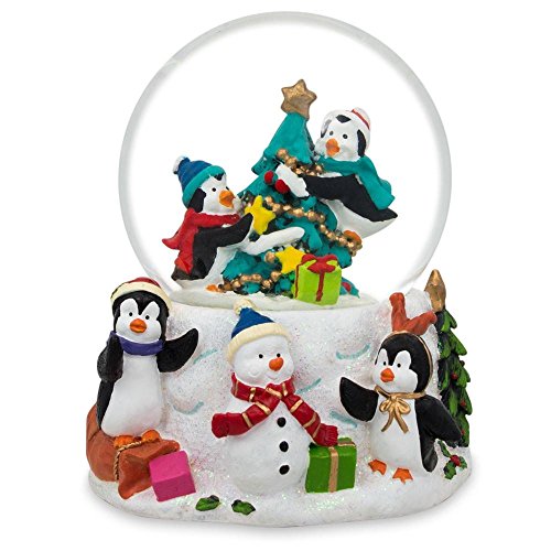 Penguins' Festive Tree Celebration: Miniature Snow Water Globe