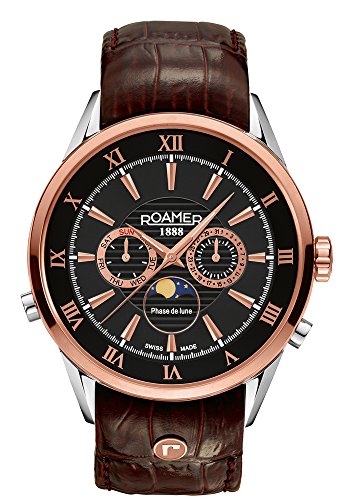 Roamer Men's Quartz Watch with Black Dial Chronograph Display and Brown Leather Strap 508821 49 53 05