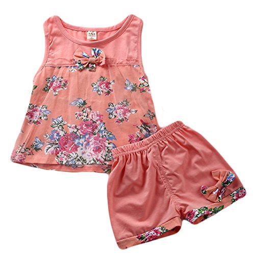 New Baby Girls Cotton Flower Lace Bow Sleeveless Top+Short Pants Clothing Set