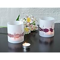 BREMEN Skyline Stadt Windlicht, Tischlicht personalisierbar, 2er Set Lichthülle Teelicht Tischdekoration in greige & pflaume, Geschenkidee Mitbringsel für Bremen-Fans von 44spaces