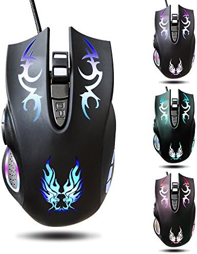 AMATOLIFE Professional Optical USB Wired Gaming Mouse Computer Mice with 4 Adjustable DPI, Ergonomic Antiskid Design (With Breathing LED Light)