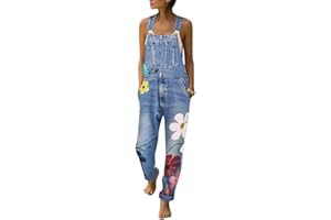 Shownicer Femme Combinaison Salopette en Jeans Slim Jumpsuit Pantalon Floral Vintage Casual Grand Taille Printemps Automne