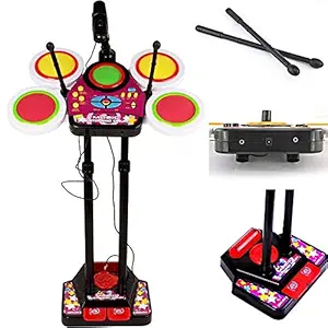 Fun Flow Junior Musical Drum Beat Set, XXL Electronic Junior Jazz Drum Beat Set with Mp3 Plug-in + Microphone + Pedal Mechanism + Adjustable Heights Multi Color.