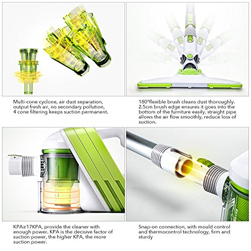 PUPPYOO Corded Vacuum Cleaner Stick Handheld 2-in-1 Electric Brooms Lightweight White/Green WP521