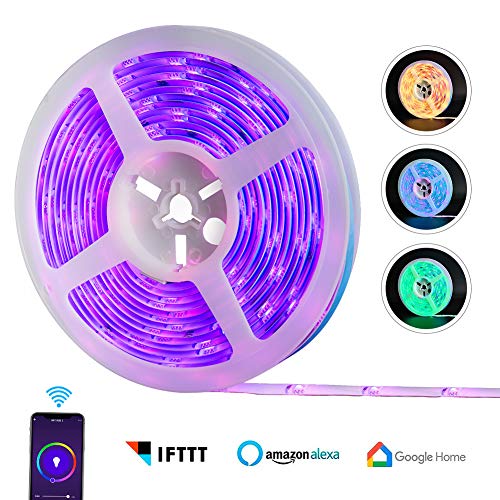 Tiras de LED, REAFOO WiFi Tira LED impermeable 5M 5050 300LED, aplicación de teléfono inteligente multicolor, Cinta Tira LED inteligente RGB con Alexa, Hogar de Google para el hogar