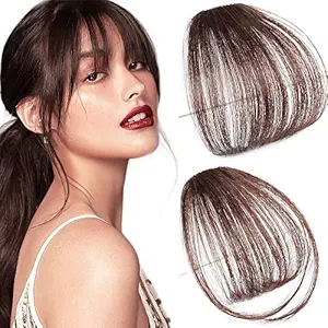 Rectitude Clip in Bangs Human Hair Bangs Hairpiece Black Clip on Air Bangs with Temple Wispy Bangs Hair Extensions for Women [PACK OF 1]