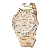 EARS Armbanduhr Damen Frauen Mode Lässig Damen Herren Kristall Strass Edelstahl Analog Quarz Armbanduhr Kleid Uhr Quarzuhr Quarz Luxus Armband Diamant Strass Handgelenk (Golden)