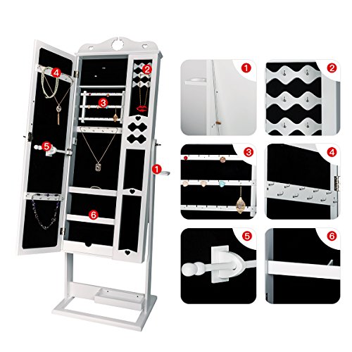 DXP Schmuckschrank Standspiegel Weiß Für Ketten Ringe Ohrringe 150 x 56 x 44 cm Schmuckkasten mit Fotorahmen Doppeltür JCYJ09 - 3