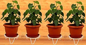 ORCHID ENGINEERS Iron Indoor/Outdoor Flower Pot/Plant Stand for Home Garden Balcony Living Room Decor (White-Set of 4)