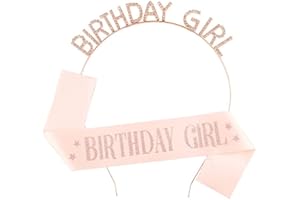 ZKSXOA 2 Pcs Birthday Crown Belts, Birthday Girl Sash & Birthday Tiara Set, Birthday Decoration, Satin Tiara, Rhinestone Girl Headband, Birthday Crowns for Women, Birthday Wreath, Any Age (Rose Gold)