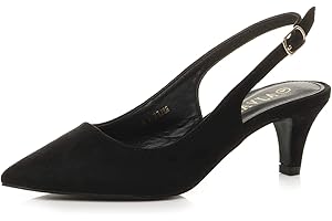 AJVANI Womens Ladies Low mid Heel 50s Slingback Buckle Pointed Court Shoes Size