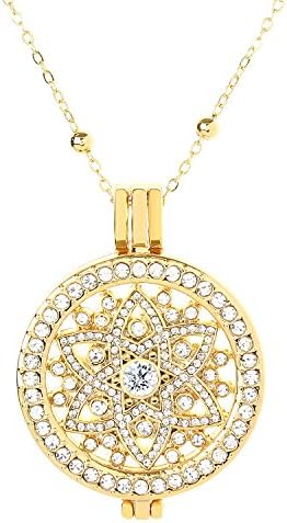Cubic Zirconia Locket and Pendant With Beaded Necklace Set - Gold, Silver and Rose Gold Necklace (gold-locket-ella-coin-beaded-chain)
