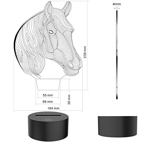 Pferdekopf 3D Optische Illusions-Lampen, FZAI Tolle 7 Farbwechsel Acryl berühren Tabelle Schreibtisch-Nachtlicht mit 150 cm USB-Kabel für Kinder Schlafzimmer Weihnachten Geburtstagsgeschenke - 2