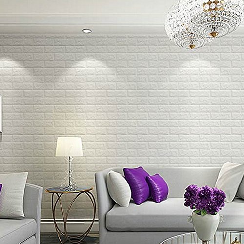 ENKO 3D Ziegelstein-Tapete 60 x 60cm Ziegelstein-Wandaufkleber, Wand-Paneele für Fernsehapparat-Wände Dekoration wasserdicht Weiß 1 Satz (1 pcs) - 5