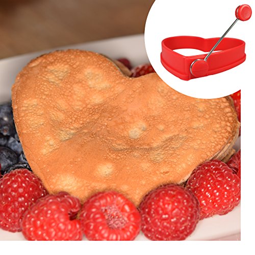 Chefrino Spiegeleiform für Bratpfanne – 2er Pack Pfannkuchen-Form Herz aus Silikon (rot) - 5