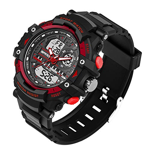 Preisvergleich Produktbild SANDABand wasserdichte Sportuhr Männer, die Militärarmbanduhren tauchen Herren Digitaluhr Camping,Red