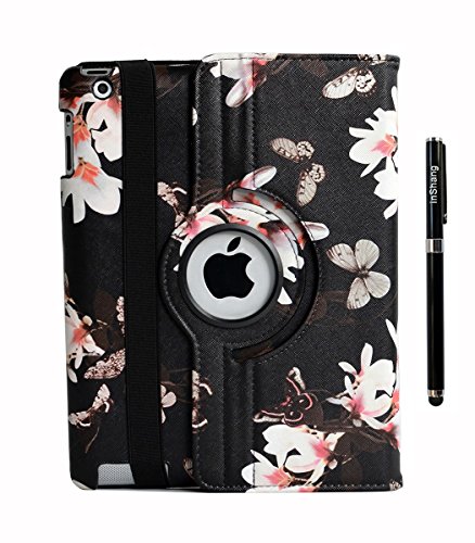 inShang Hülle für Apple iPad 2 iPad 3 iPad 4, PU Leder Tasche Hülle Skins Etui Schutzhülle Ständer Smart Case Cover für Tablet iPad, Super Automatische Einschlaf-/Aufwach funktion, 360 Grad rotierende Schutzhülle mit Standfunktion + inShang Logo hochwertigen Stylus Eingabestift Stift