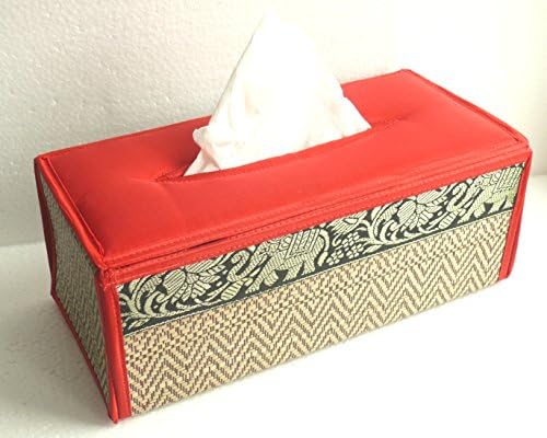 Reed tissue box with elephant motif (Red)