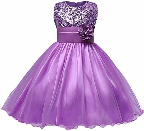 WAWALI Flower Girls Sequined Tulle Formal Party Princess Dresses 6 Purple