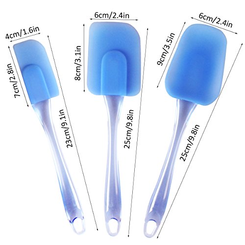 Dreiteiliges Silikon Teigschaber Set – Kochbesteck Kleine Flexiblen Teigspatel Küchengeräte Topfset Mixer – Backzubehör Küchenhelfer Set – Schmal Teigspachtel in Blau mit Kunststoffgriff - 7