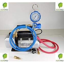Agripro Kit charge et vide pompe 70 l avec manomètre et flexibles pour recharges gaz R410A, R407, R22, R134a