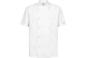 PALLTEX BWOLF Nozomi Veste de Cuisinier Unisexe pour Femme Noir/Blanc Vêtements de Cuisine Professionnels Uniforme à Manches Courtes, Blanc1, XS