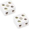 sourcing map 2 Way Ceramics Terminal Blocks High Temp Porcelain Ceramic Connectors 21.5x19.5x14.2mm for Electrical Wire Cable 2 Pcs