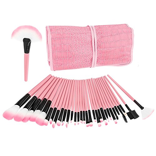 GY® Makeup Brushes 32 Pieces Premium Makeup Brush Set Synthetic Kabuki Cosmetics Foundation Blending Blush Eyeliner Concealer Eye Face Powder Brush Makeup Brush Kit (Pink)