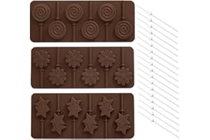 DanziX - Stampo per lecca-lecca con bastoncini, 6 stampi in silicone a forma di fiore piccolo con stelle rotonde, adatto per la produzione di caramelle dure al cioccolato, 3 pezzi
