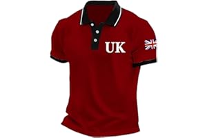 BMDSGC Mens Union Jack Polo Shirts United Kingdom Britain England Flag Print Short Sleeve Collared Button Down Golf Shirt Summer Regular Fit Activewear Polos Plus Size T-Shirt Holiday Clothes for Men UK