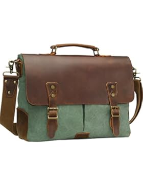 Vintage Messenger Bag Umh?ngetasche Aktentasche Schultertasche Laptoptasche Notebooktasche aus Canvas und Leder...