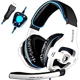 SADES SA903 7.1 Surround Sound Stereo Professionelle PC USB Gaming Headset Stirnband Kopfhörer Gaming mit Mikrophon, Tiefe Bässe, Over-The-Ear-Lautstärkeregler LED-Leuchten für PC Gamers (Weiß)