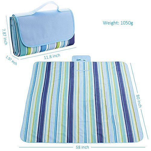 GYOYO 145*180CM Picknick-Matte/ Picknickdecke am Meer/ Aufrollbare Picknickdecke Campingdecke Reisedecke Stranddecke wasserdicht mit Tragegriff (Blue) - 2