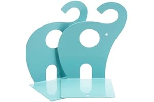 Gearmax Elefante sujetalibros, 1 par Niza Anti-Deslizamiento en Metal Bookends (Azul)