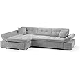 Honeypot Sofa Bed - Malvi Corner Sofabed with Large Storage - Grey Fabric Pull Out Double Sofa Bed Chaise Lounge Couch | Set Up Included | Made in EU | Built to Last (Left Hand Facing Corner)