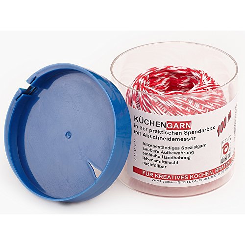 Küchengarn Küchenfaden rot/weiß in Spenderbox mit Abschneider Kordelbox (100 m)