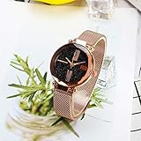 XiYuanShangMao Frauen Stern Sky Runde Zifferblatt Uhr Damen Analoge Quarz-Armbanduhr (Rose Gold)