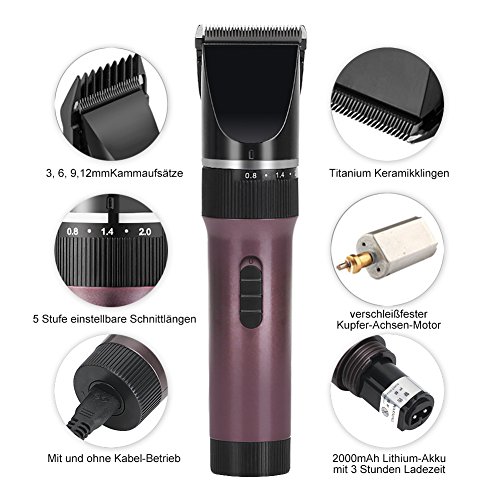 KYG Herrn Kinder Haarschneider Set Akkubetrieb Haarschneidemaschine Eletronische Profi Haar Schneider Haartrimmer Haar für Salon Braun - 3