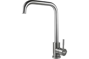 COMVIDA Grifo de Cocina,Grifos Para Mezclador Fregadero de Acero Inoxidable Giratorio de 360 °,Grifería Monomando Curva Cromado,Regulable en Frío y Calor,CV-10021